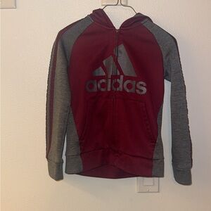 Adidas Kids' Maroon and Charcoal Hoodie